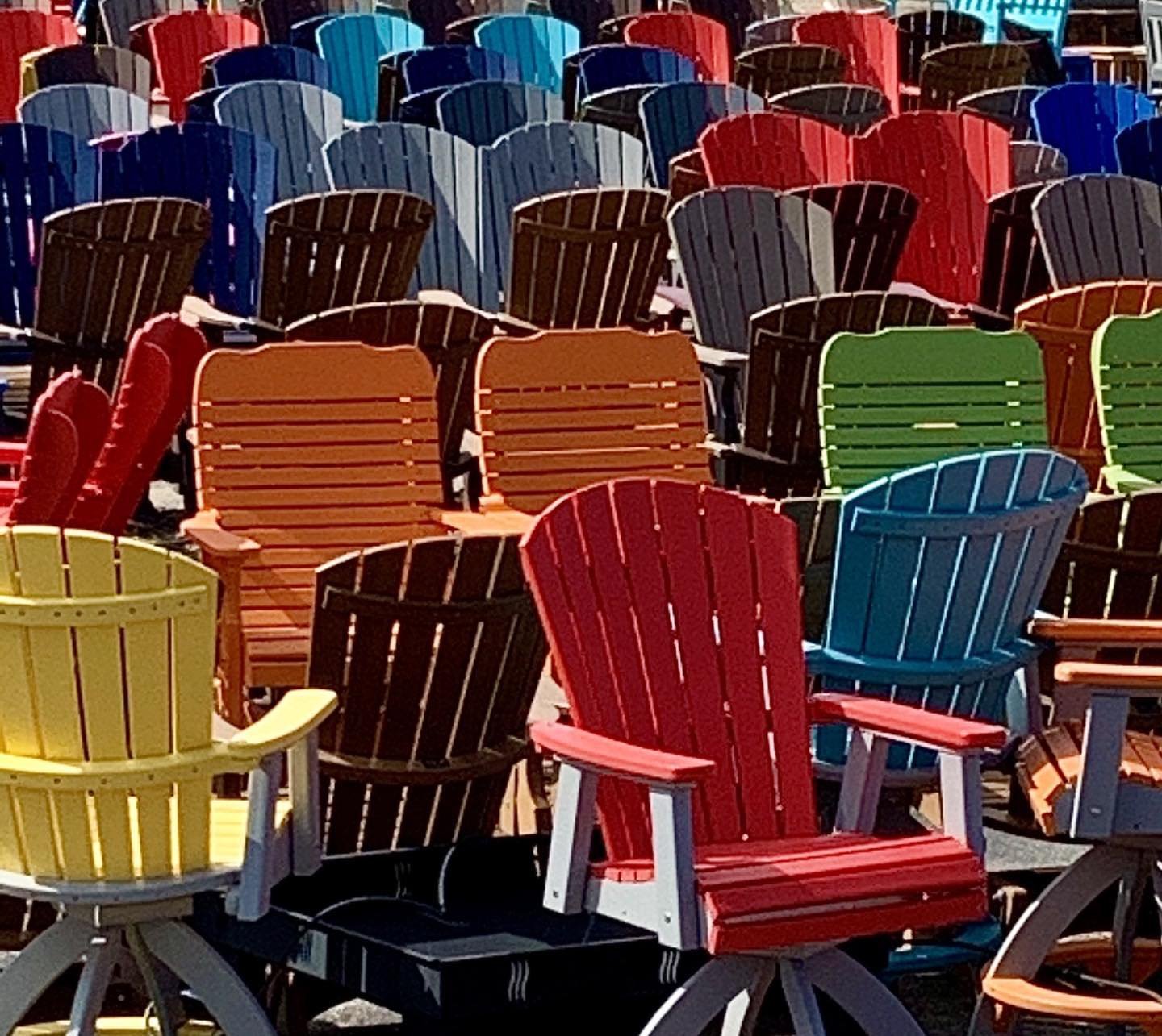 Anticipating a busy outdoor season in the weeks ahead in Poncha Springs, Colorado. #ponchaspringscolorado #orcuttphotography.danstpeter.com #colorfullawnchairs #coloradocolor