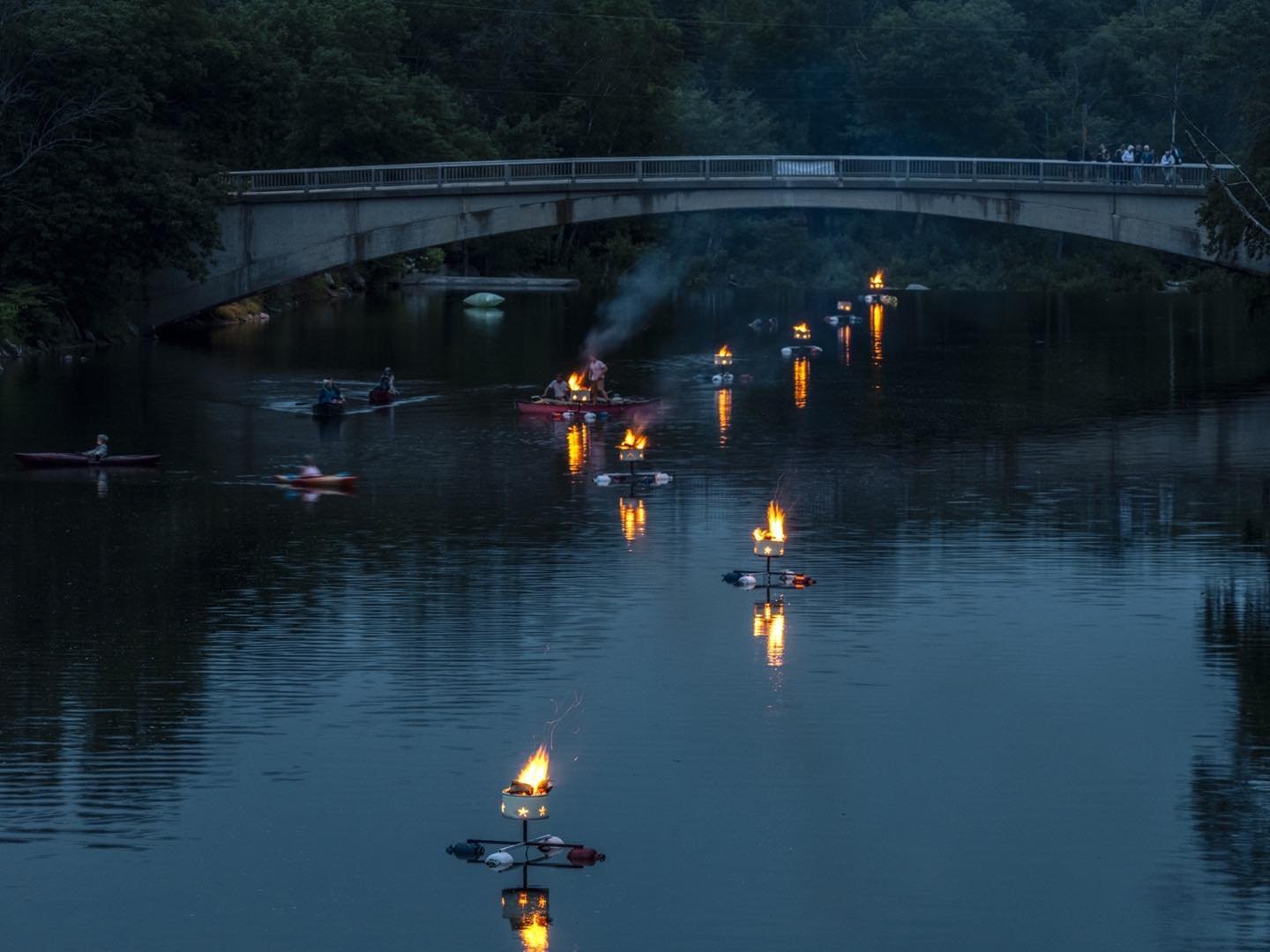 Fire on the River, Carrabassett River, Kingfield, Maine. A feature of this weekend’s celebration of Kingfield Days. #kingfieldmaine #carrabassettriver #kingfielddays #fireontheriver #orcuttphotography.danstpeter.com