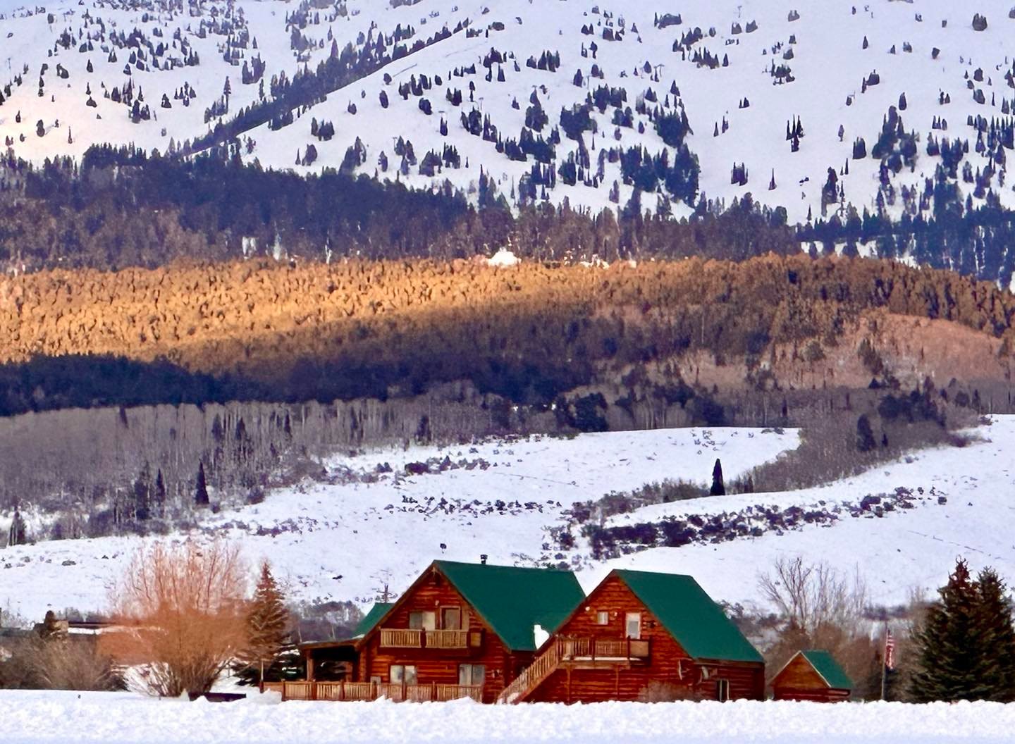 Streak of sunlight illuminating the base of Fred’s Mountain, home of Grand Targhee Ski Resort in far western Wyoming, photographed from our home in Driggs, Idaho. #fred’smountain #grandtargheeskiresort #driggsidaho #bestofthegemstate #orcuttphotography.danstpeter.com