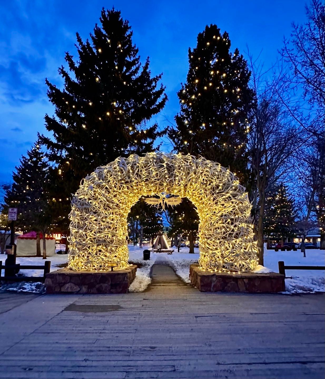 Arches made of elk antlers mark the entrances of the Town Square in Jackson, Wyoming. Most of the antlers came from the National Elk Refuge just to the north of town. Begun in 1953 with one arch, the latest construction consists of 4 arches built between 2007 and 2013.